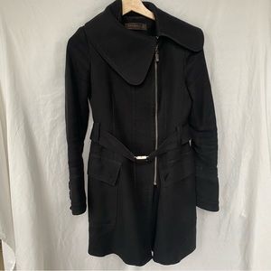 Zara WOMAN Black Wool Blend Long Full Zip Coat Women's Size Small Belted